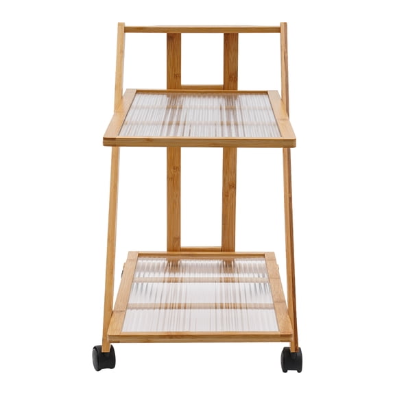 Shangmakel ShangmakelFoldable Bamboo Art Cart Storage Organizer Rack 2-Tier Rolling Utility Car on Wheels, Multifunctional Storage Trolley Shelving Unit