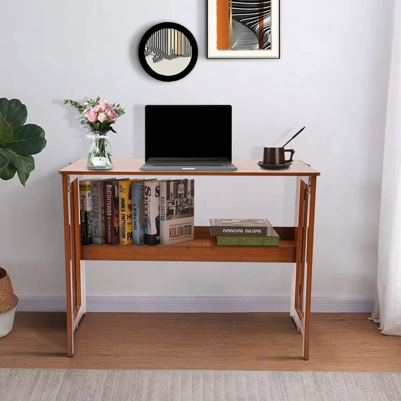 Foldable Bamboo Desk Space-Saving Home Office Writing Workstation