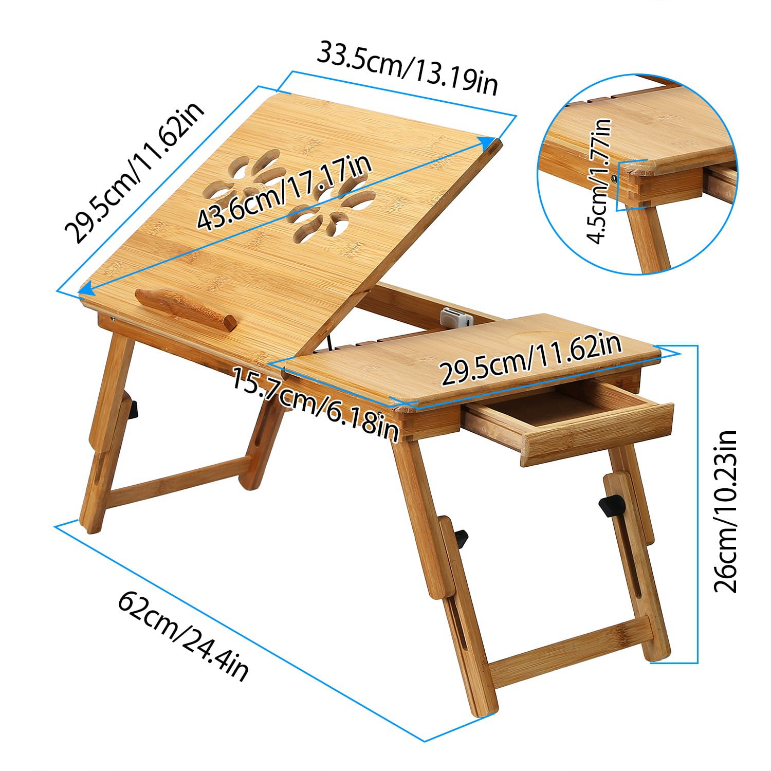 Foldable Bamboo Laptop Desk TeqHome Height Adjustable Bed Tray Table with Folding Legs Laptop Table with Cup Holder Yellow