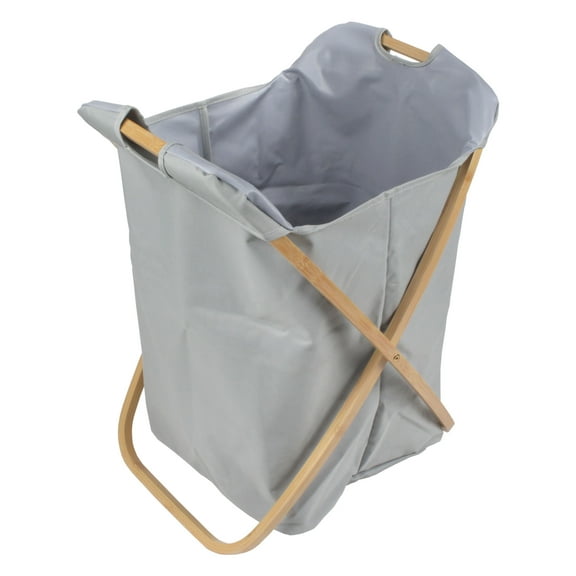 Foldable Bamboo Laundry Hamper With No Lid - Decor Essentials for Any Room - Extra Large - Oval - Gray
