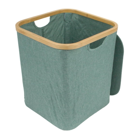 Foldable Bamboo Laundry Hamper with Lid - Decor Essentials for Any Room - Medium - Square - Green
