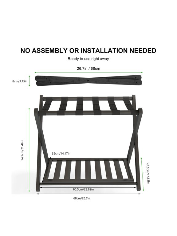 Foldable Bamboo Luggage Suitcase Stand, XShaped Frame Guest Room Luggage Rack with HeavyDuty Nylon Straps for Hotel Bedroom