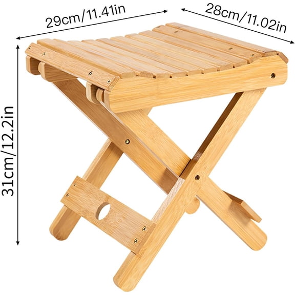 Foldable Bamboo Stool Outdoor Camping Fishing Chair Wood Step Seat for Living Room Bathroom Bedroom Garden Study Balcony - 2 Pack