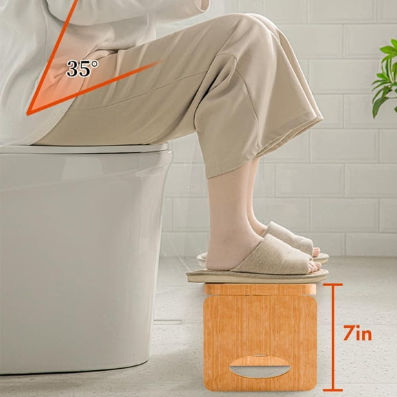 Foldable Bamboo Toilet Stool, 7 Inch Bathroom Squat Stool with Anti-Slip Strips for Adults, Potty Stool for Toilet Comfort