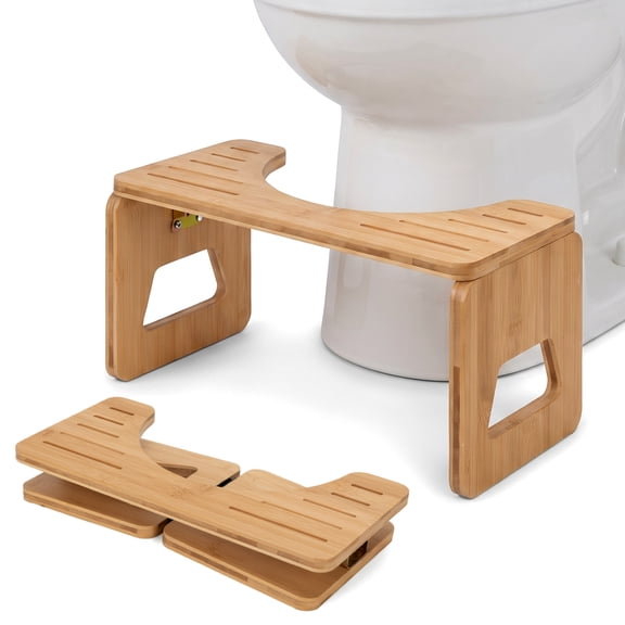 Foldable Bamboo Toilet Stool for Adults, Squatty Potty Bathroom Foot Rest with Non-Slip Slotted Surface, Natural