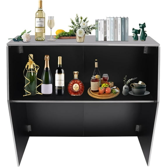 Foldable Bar, 47.75*19.5*42.75In Portable Event Bars Commercial Foldable Bars Rectangular Bar Cabinet Freestanding Counter Cabinets w/Top and Middle Shelves for Parties, Picnics, Barbecues