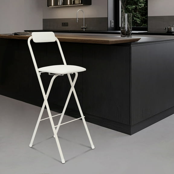 Foldable Bar Chair, Tall Folding Chair, Portable Folding Stool, Indoor Metal Folding Stool with Back, Counter Height Stool Chair for Adults Up to 275lbs