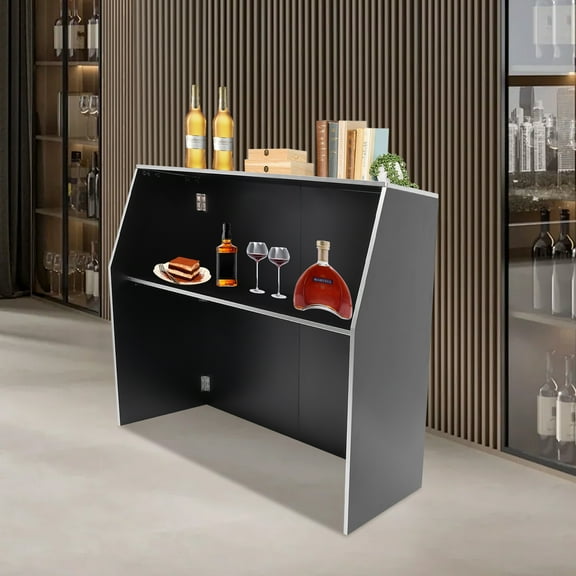 Foldable Bar, Portable Event Bar, Modern Black Portable Bar Cabinet Aluminum and Ecological Board 47.75*19.5*42.75in