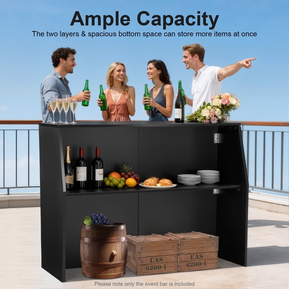Foldable Bar Portable Event Bar Portable Bar Cabinet For Parties Catering Black