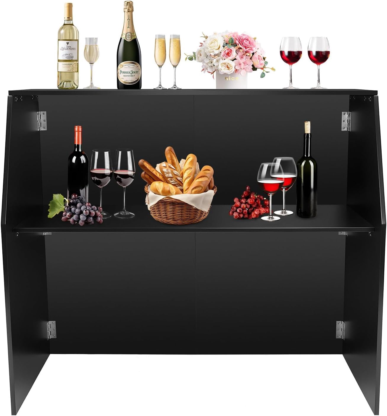 Foldable Bar, Portable Event Bar with Top and Middle Shelves, Portable ...