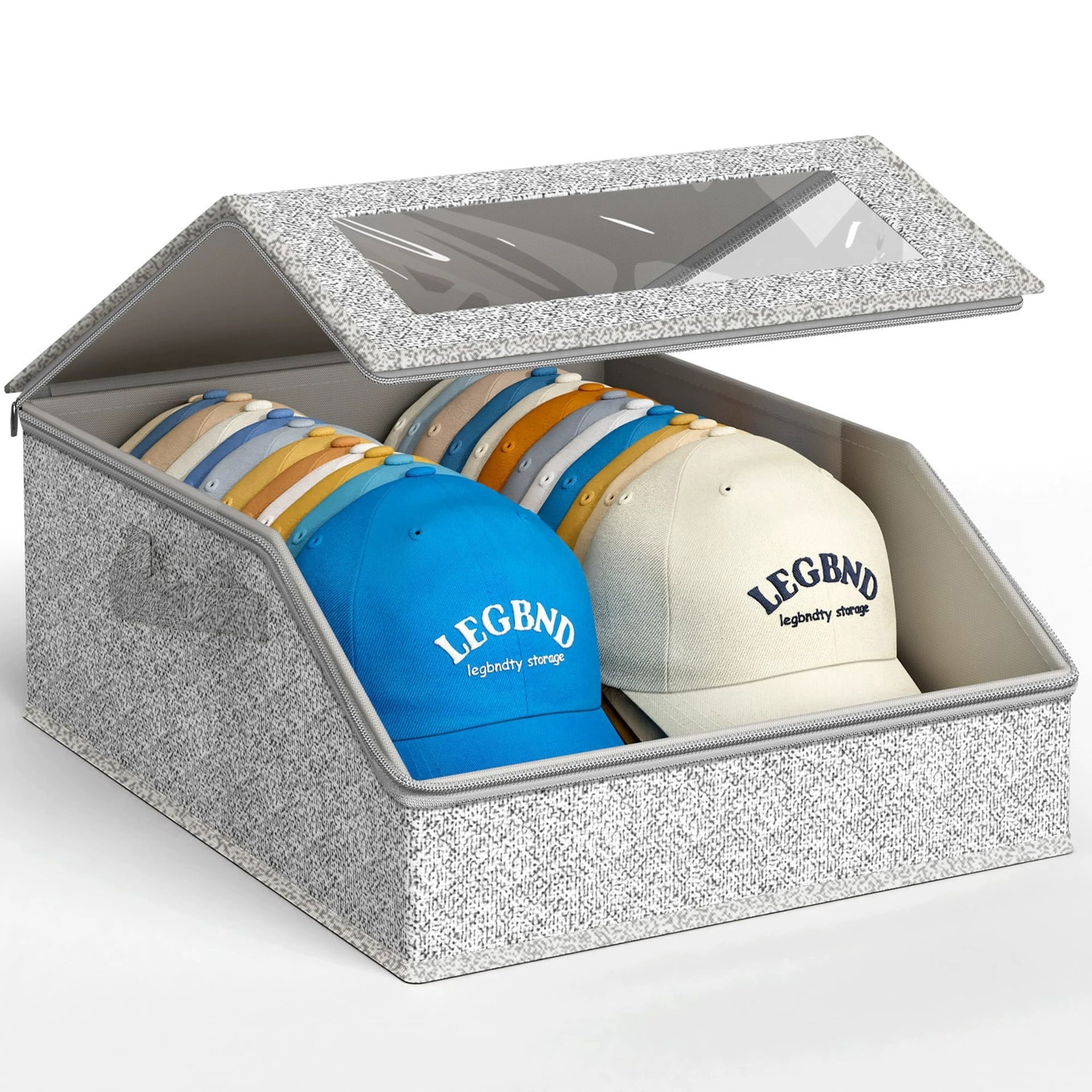 Foldable Baseball Cap Storage Box with Clear Lid, Dust Proof Hat ...