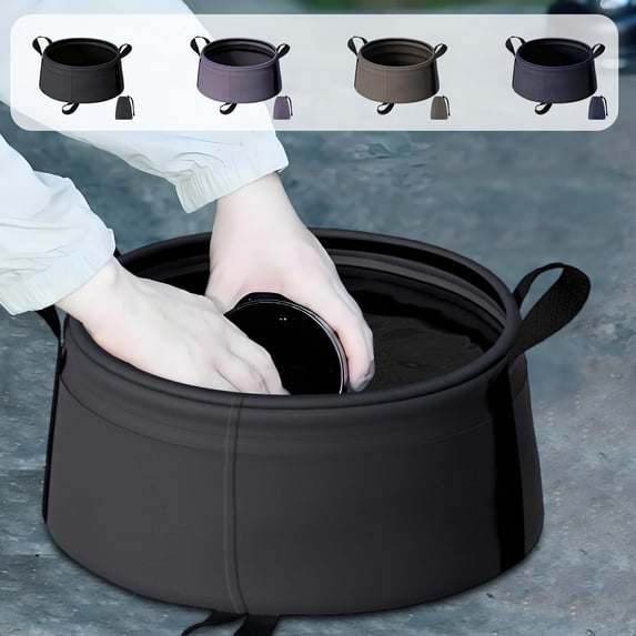 Foldable Basin Portable Sink, Collapsible Outdoor Wash Tub for Camping and Travel, Lightweight Nylon Fabric Foot and Face Washing Bowl with Handle, Topliu