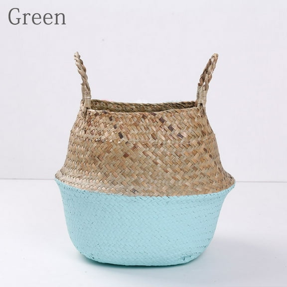 Foldable Basket Weaved Storage Baskets with Handle Laundry Toys Sundries Organizer Rattan Flower Pots Container Storage Supplies