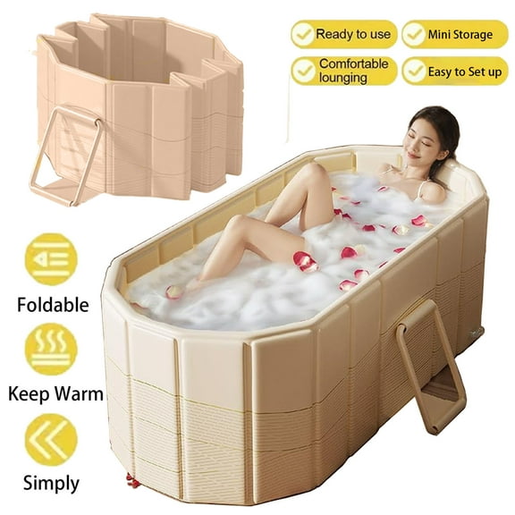 Foldable Bathtub for Adult, 59" Portable Insulated Bathtub with Non-Slip Base, Ice Bath Tub for Athletes, Inflation-free Cold Plunge Tub, Insulated Soaking Hot Tub SPA Tub for Showers Indoor Outdoor