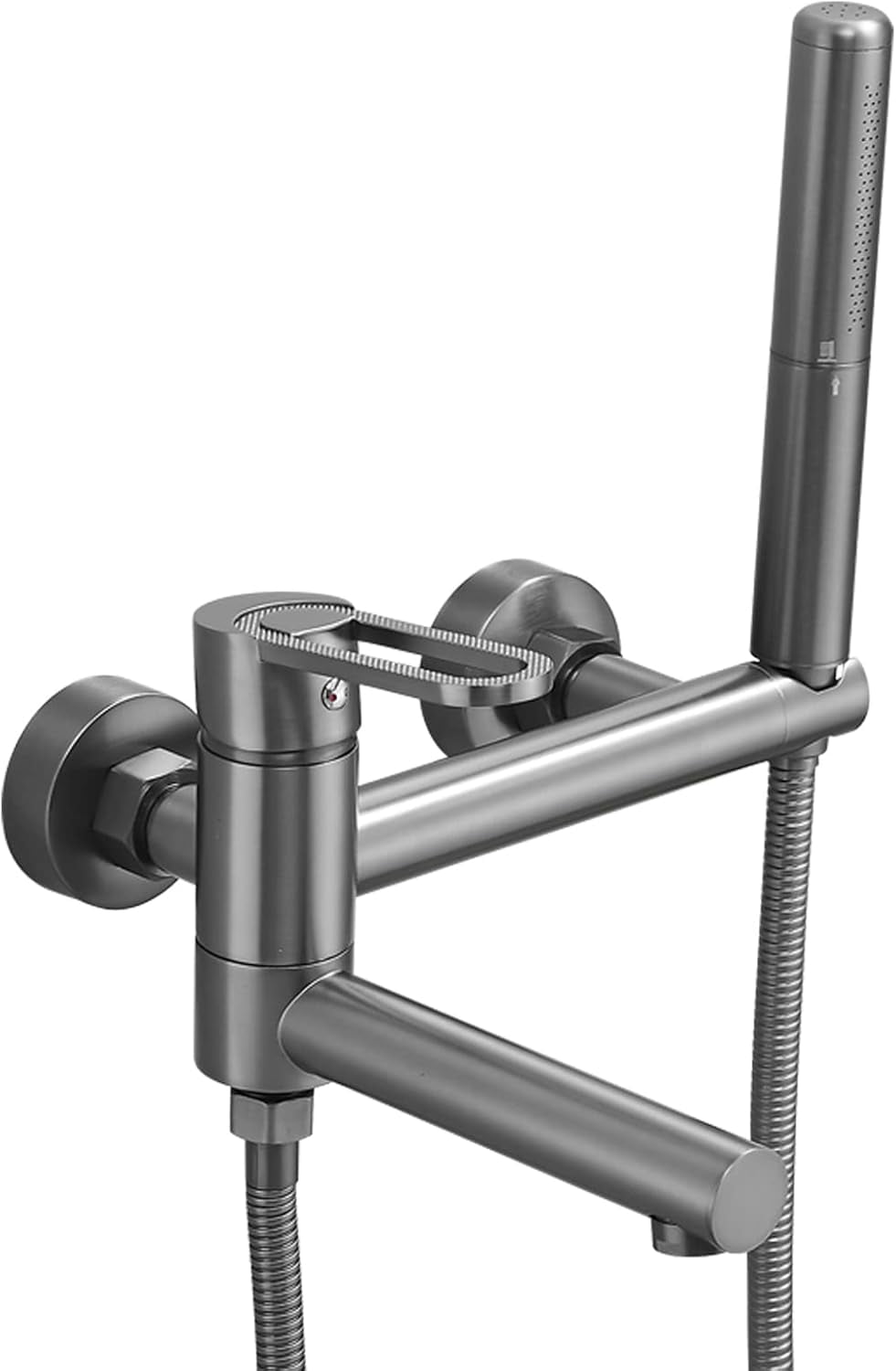 Foldable Bathtub Faucet Wall Mount Tub Faucet Brass Tub Filler Faucet Single Handle 2 Hole Tub Mixer Tap with 2 Modes Handheld Shower, Shower Hose, Hot and Cold Water,Chrome