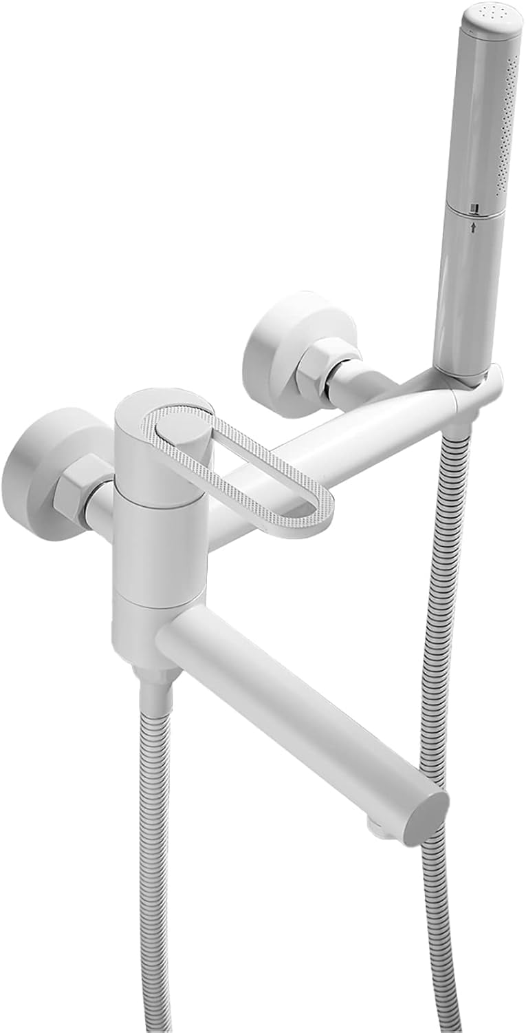 Foldable Bathtub Faucet Wall Mount Tub Faucet Brass Tub Filler Faucet Single Handle 2 Hole Tub Mixer Tap with 2 Modes Handheld Shower, Shower Hose, Hot and Cold Water,Chrome