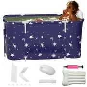 47in Foldable Bathtub Portable Soaking Bath Tub Ice Bathtub Hot Bathtub  Bathing Tub for 2 Person with Back Pad for Shower Stall,Thickening With Thermal Foam to Keep