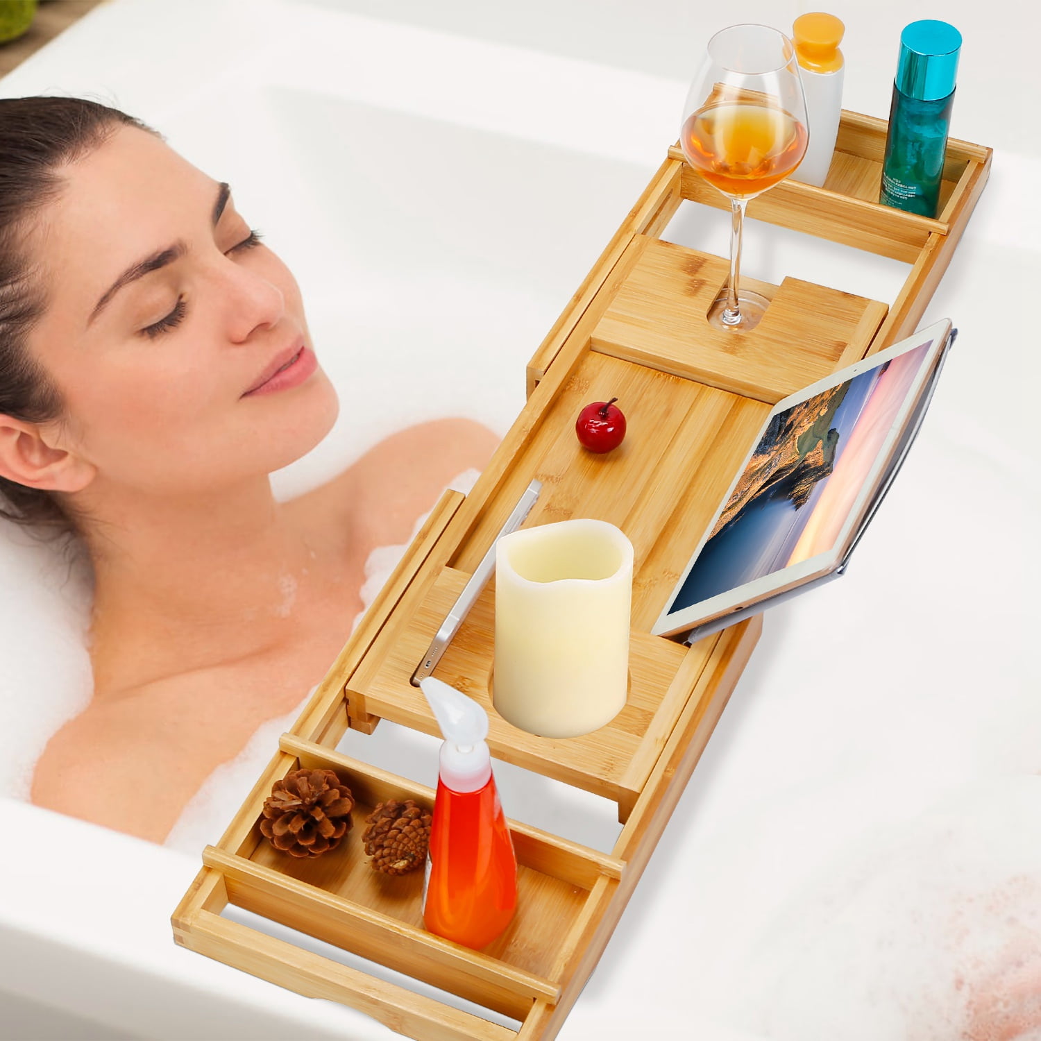 Foldable Bathtub Tray, iMounTEK Bamboo Bathtub Tray Expandable, Bath