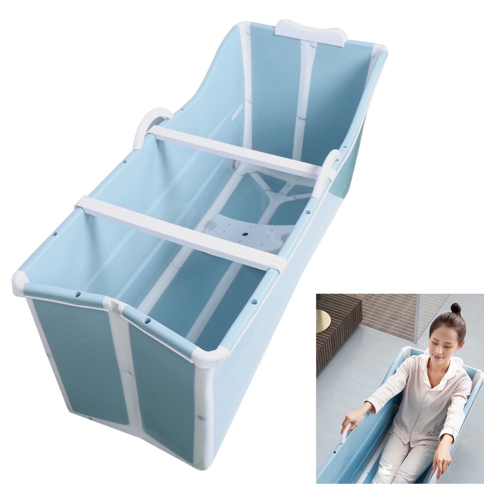 Foldable Bathtub w/Headrest&Armrest Soaking Standing Bath Tub w/Drain ...