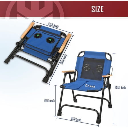 Foldable Beach Chair Camping Chair with Fan, with USB-Powered Cooling System, for Camp, Beach, Fishing (Blue)