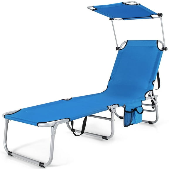 Foldable Beach Chair with 360 Canopy Shade, Adjustable Reclining Backrest, Oxford Fabric Portable Tanning Lounge for Pool Beach Garden, Navy
