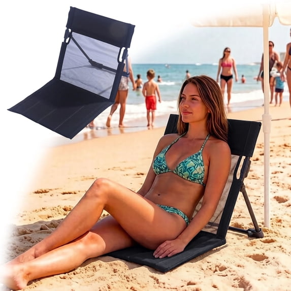 Foldable Beach Floor Chair Low Profile Folding Seat Lightweight Outdoor Backrest Chair For Beach Camping Picnic Hiking Sports(Black-78Cm)