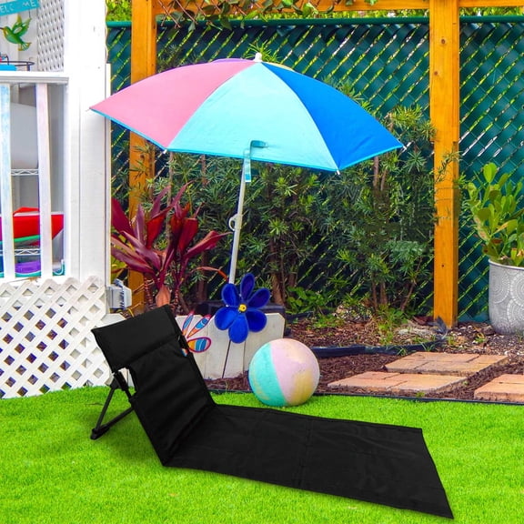 Foldable Beach Mat with Adjustable Backrest 110 x 38 cm Padded Fabric Sun Lounger Reclining Mat for Sand