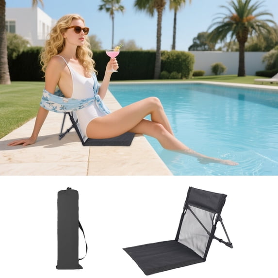Foldable Beach Mat with Backrest, Adjustable 31.5 x 15.7 Inch Fabric Sun Lounger, Padded Reclining Mat for Sand