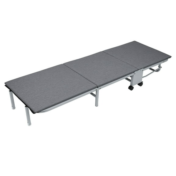 Plenkra Foldable Bed, Glamping Cot with Sleeping Pad, 3-Fold Guest Bed, Folding Metal Cot with Thick Mattress Pad,Strong Load Bearing
