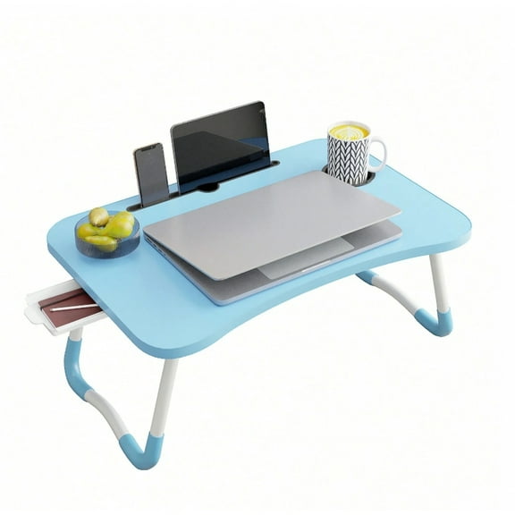 Foldable Bed Table for Laptop,Laptop Desk Table Stand for Bed,Laptops Bed Tray Tables with Storage Drawer-Cup Holder, Portable Lap Desk Stand for Writing Reading Eating Sofa Couch,blue