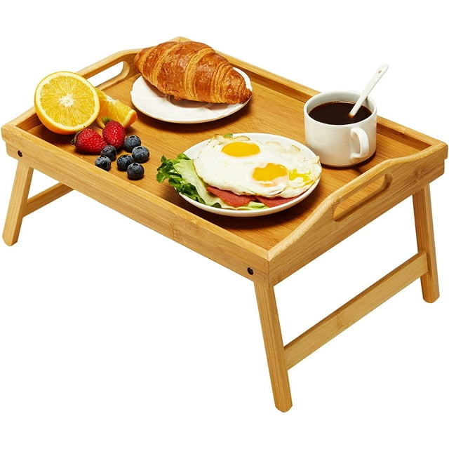 Foldable Bed Tray Table Bamboo Breakfast Tray Dinner Serving Tray for