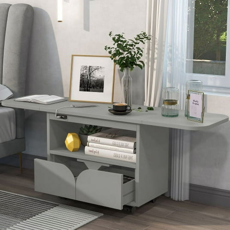 Foldable Bedroom Nightstand with 2 Drawers and Open Shelf Modern Wooden Bedside Table end Table with USB Charging Design Four Small Wheels Gray Foldable Walmart