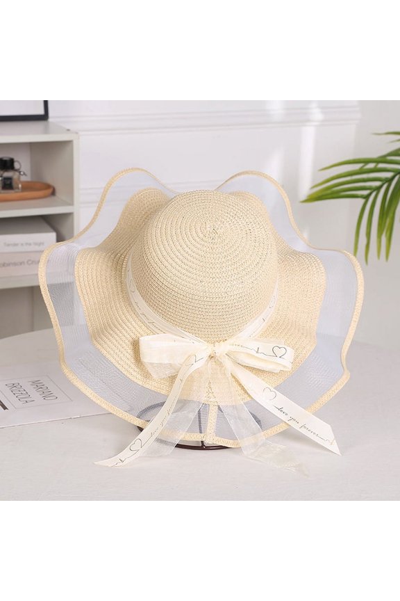 Foldable Big Brim Floppy Girls Straw Hat Sun Hat with Bow Elegant Protection Shade Fashion Women Beach Hat Womens Wide Brim Big Bowknot Straw Hat Floppy Foldable Beach Sun Hat Summer UV Protection