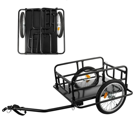 Foldable Bike Cargo Trailer with Universal Bike Hitch, Bicycle Wagon Trailer with 16" Wheels & Reflectors, Large Loading Bike Trailer Storage Cart