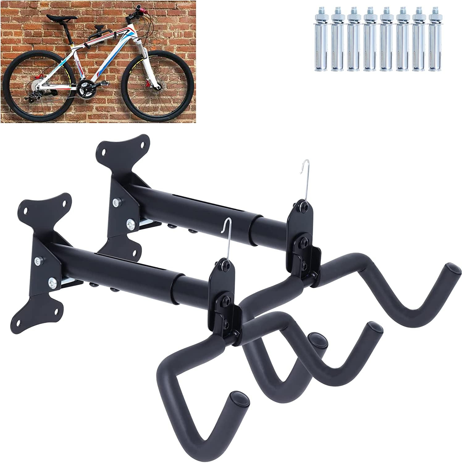 Foldable Bike Wall Mount, Wall Mounted Bike Rack,Bike Hoist,Black,2 Pack