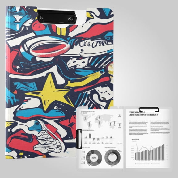 Foldable Binder Clipboards 360Portable Plastic Folder Clipboard Extra Large Capacity Organizer Binder 18.9" x 12.6" for College Office Home Trendy Logo Patterns