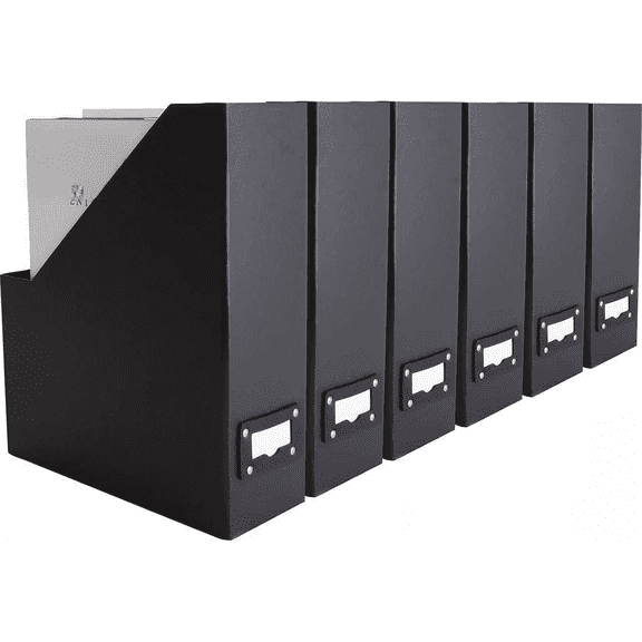 Foldable Black Magazine File Holder Set of 6 Cardboard Vertical Standing Organizer