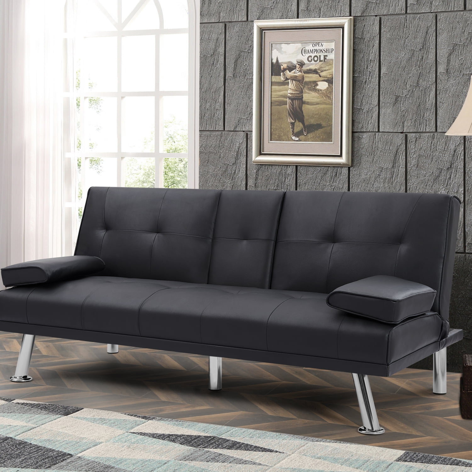 Foldable Black Sofa Bed with Convenient Cup Holder for Ultimate Comfort ...