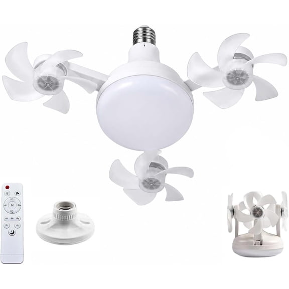 Foldable Blade Ceiling Fan, Remote Control Dimmable LED Fan Light, 3-Speeds & 3-Color Stepless Dimming, E27 Screw Base, Timer function, 2-in-1 socket ceiling fan with light, for Bedroom, Home 
