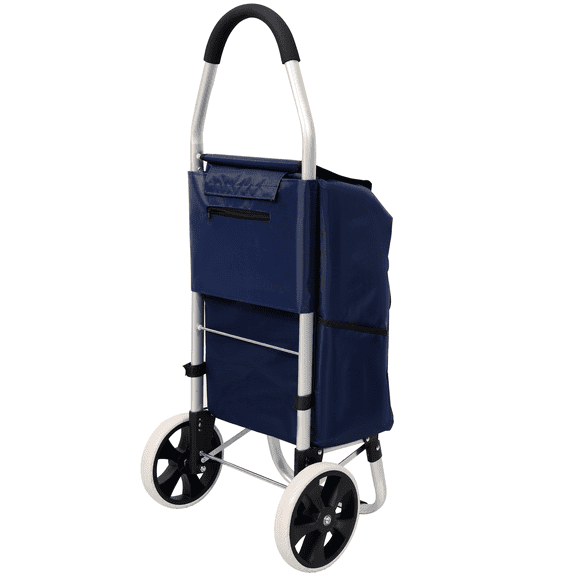 Foldable Blue Shopping Cart with Wheels & Removable Waterproof Oxford Bag  Heavy Duty Grocery Trolley for Supermarket, Laundry, and Transport