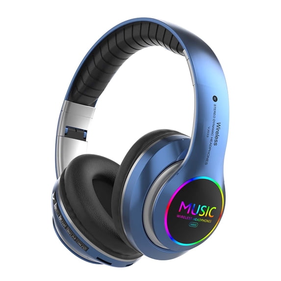 Foldable Bluetooth Headphones - 7.48x6.69x2.95in Wireless Over Ear Headset, 40mm Subwoofer With LED Light, 12H Call Time Noise Cancelling Mic, Memory Card Playback For PC And Mobile