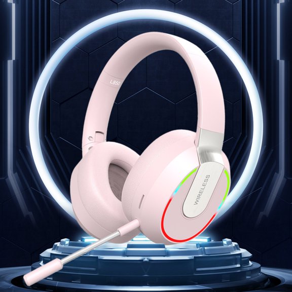 Foldable Bluetooth Headphones Low Latency, QQZ Wireless Over Ear Headphones with Microphone, Bluetooth 5. Gaming Headset 40mm Drivers HiFi Sound for PC Mobile, Pink