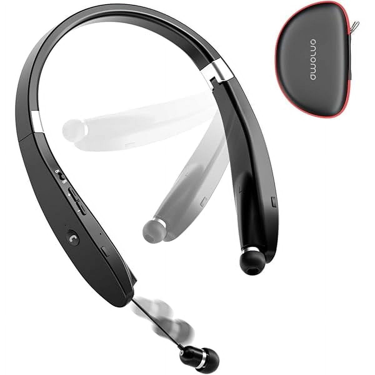 Foldable Bluetooth Headphones Wireless Neckband Headset with Retractable Earbuds, Sports Sweatproof Noise Cancelling Stereo Earphones with Mic