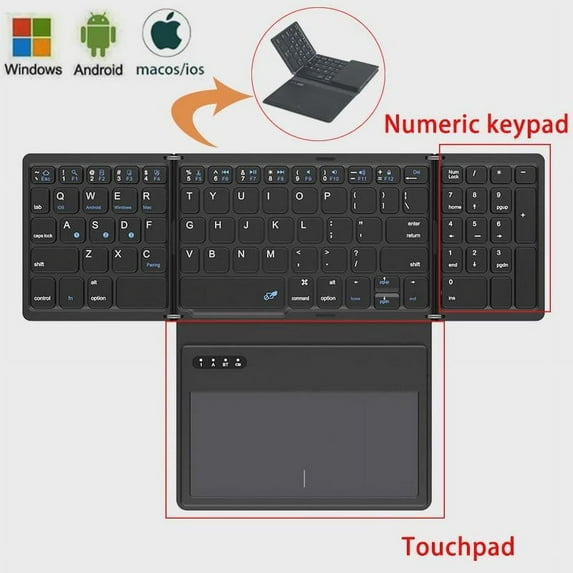 Portable Foldable Bluetooth Keyboard with Touchpad & Number of Keys for Windows, iOS, Android, Mac