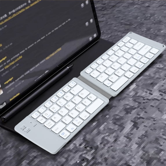 Foldable Bluetooth Keyboard Portable Wireless BT Keyboard for Android PC Tablet iOS Windows, Ultra Thin Lightweight Rechargeable Silent Keyboard with Square Keycap, 10M Range, ABS Material, Black Gra