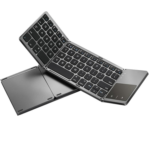 Foldable Bluetooth Keyboard with Touchpad Compatible with iOS/Mac OS - Multi Device Rechargeable Wireless Keyboard with Trackpad for iMac, iPad, iPad Pro, iPad Air, iPad Mini, iPhone