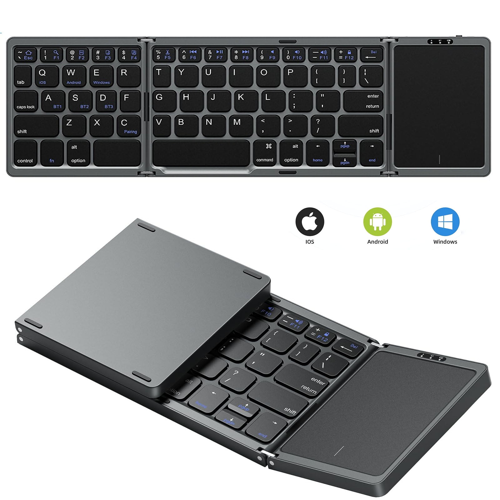 Foldable Bluetooth Keyboard with Touchpad, MultiDevice, Rechargeable, Wireless Folding Keyboard