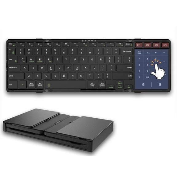 Foldable Bluetooth Keyboard with Touchpad & Numeric Keypad, UnfoldLock for Stable Typing on Thigh, LargeSize Quiet Keys, Compatible with Windows, Mac OS, iOS, Android