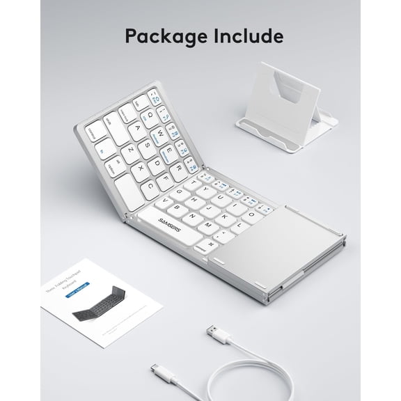 Bravoul Bluetooth Ultra Slim Wireless Folding Keyboard with Holder, Silver