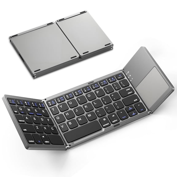 Foldable Bluetooth Keyboard with Touchpad, Ultra Slim Portable Wireless Keyboard with Rechargeable Battery for Android Windows iOS Tablets Laptop-Space Gray